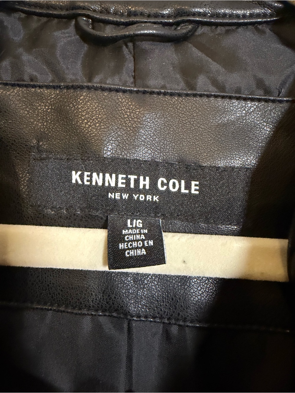 Kenneth Cole Black Mixed Media Faux Leather Moto Jacket sz L - Picture 3 of 4